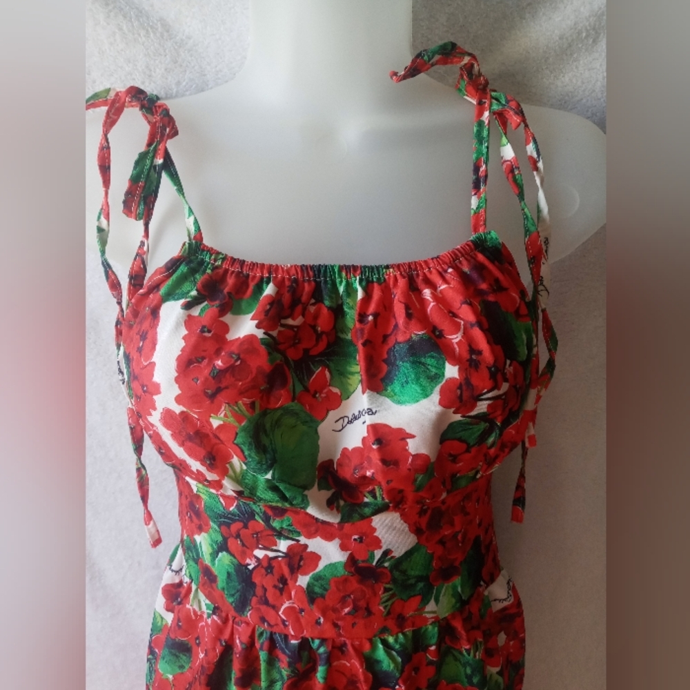 Red & Green Floral Tie-Shoulder Sundress